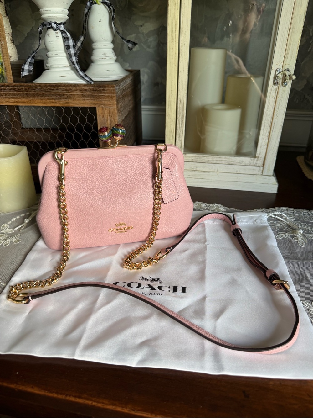 Coach Nora Kisslock Pink Leather Crossbody Bag Purse C1451